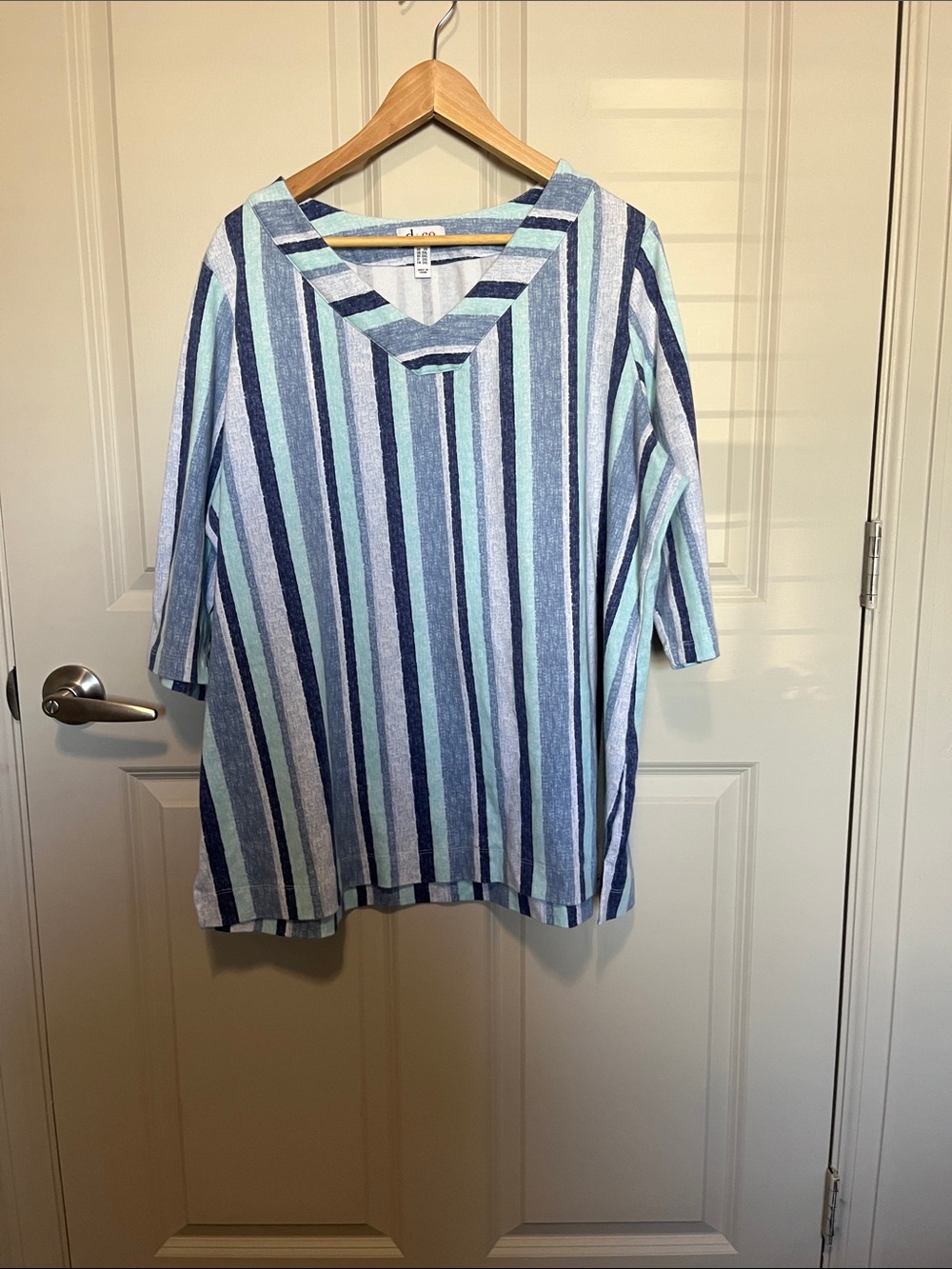 d&co striped quarter sleeve v neck shirt ocean blue beach vibe plus size tunic